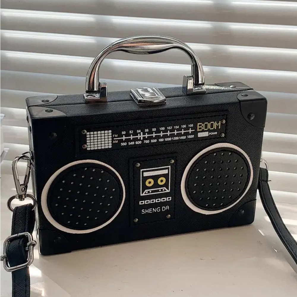 Retro Radio Style Crossbody Bag, Boombox, Shoulder Bag/Metal Handle, Make-up bag